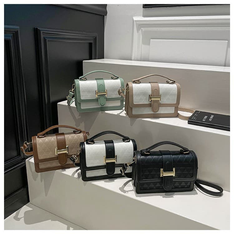 2026 New Contrast Color Stitching Small Square Handbag Women's High-end Versatile Shoulder Bag Fashion Crossbody Bag Women's Bag