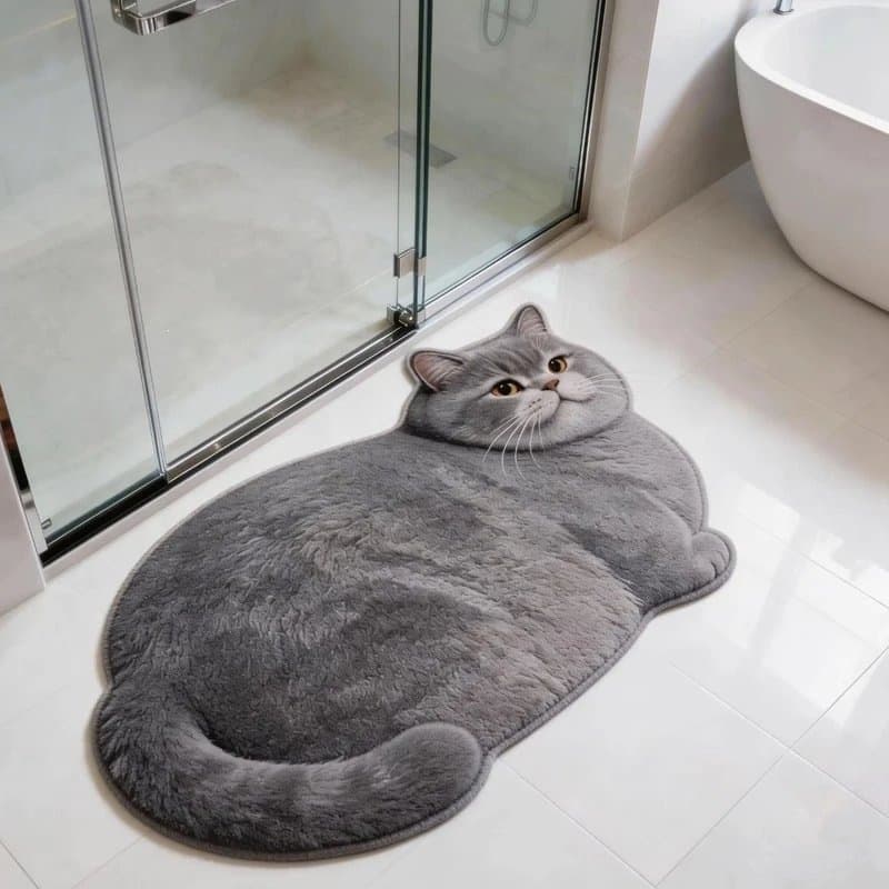 Cartoon Irregular Cat Floor Mat Diatom Mud Bathroom Absorbent Quick-Dry Mat Minimalist Bathroom Non-Slip Foot Mat Entryway Mat