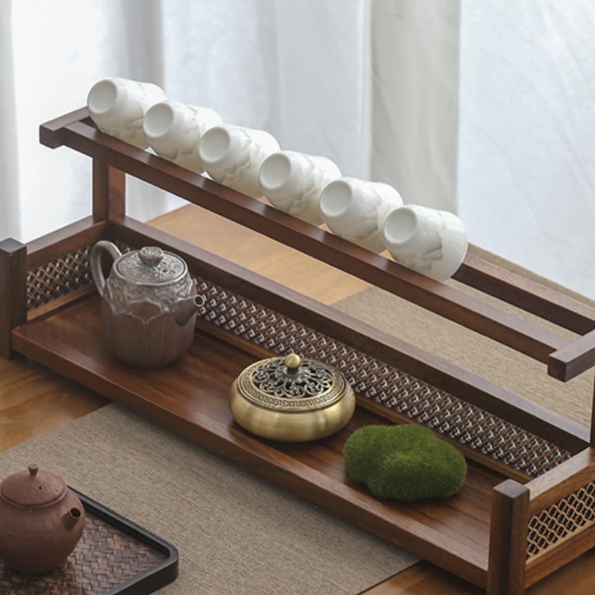 New Chinese-style Drying Cup Rack, Solid Wood Tea Set Storage for Home Use, Small Tea Leaf and Teapot Holder