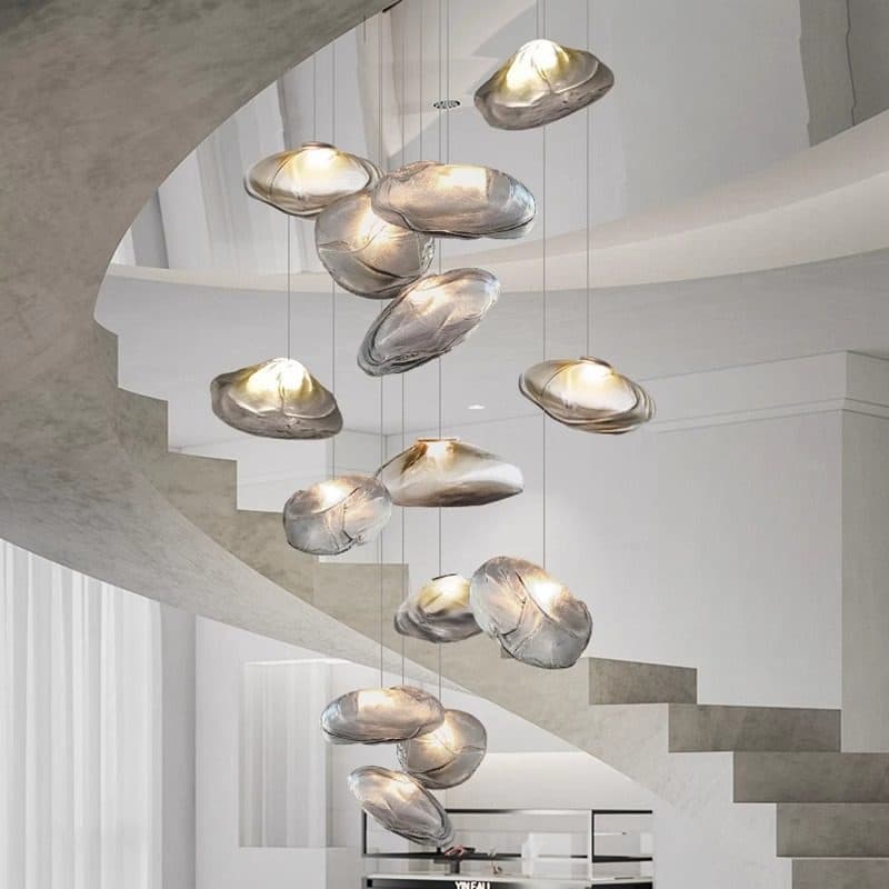 Duplex Apartment Staircase Chandelier Living Room Villa Loft Dining Glass Island Cloud Spiral Staircase Chandelier