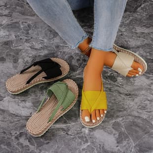 Cross-border flat toe-post straw woven flip-flops for women, 2024 summer new style, large size casual sandals