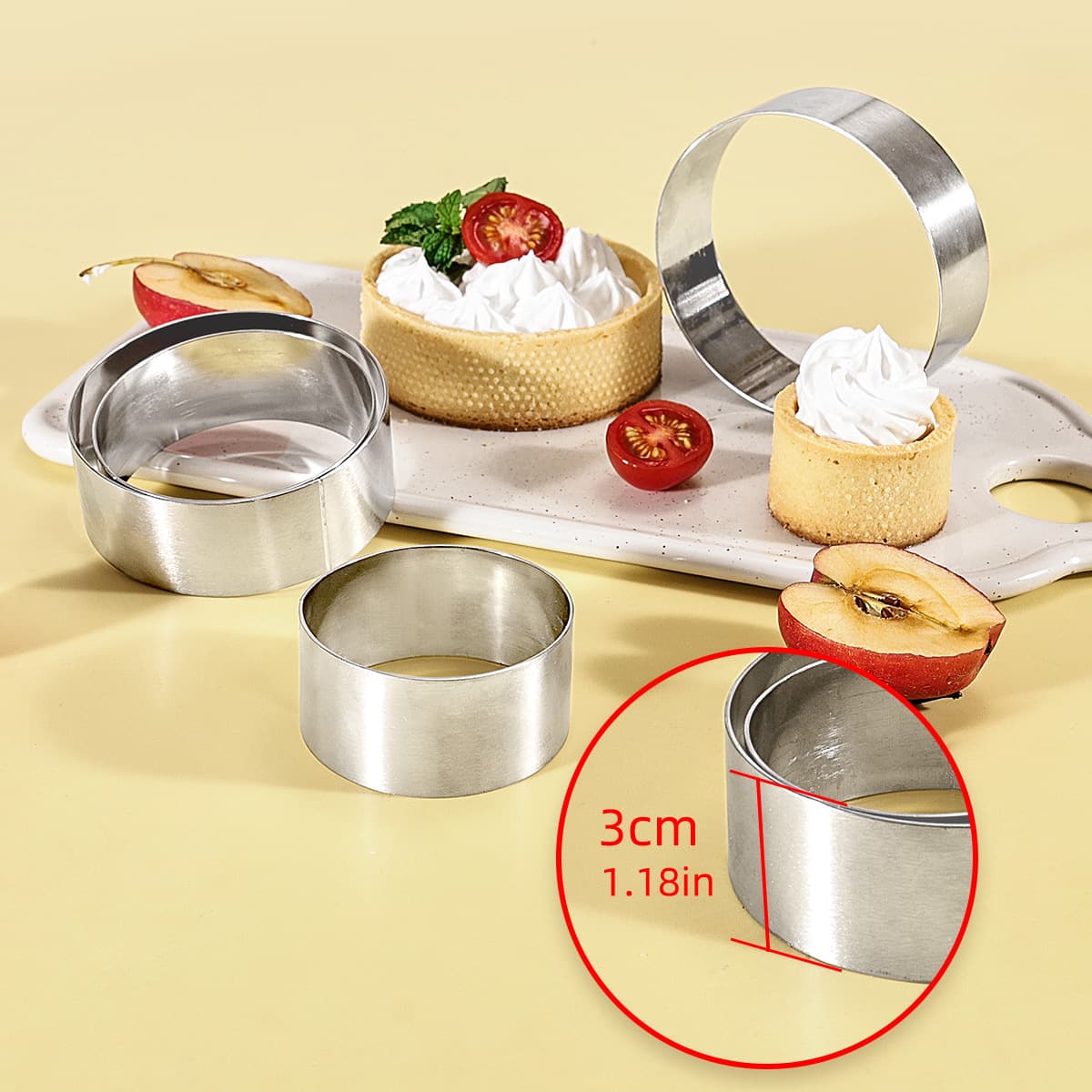 304 stainless steel round mousse tart ring mold without holes and 3cm height French mousse cheese tart ring cake ring