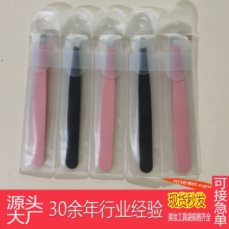 PVC Slanted/Flat Tip Eyebrow Tweezers with Individual Packaging Bags, Insert Head Style Dust-proof Plastic Bags, Eye Massage Stick Separate Bags