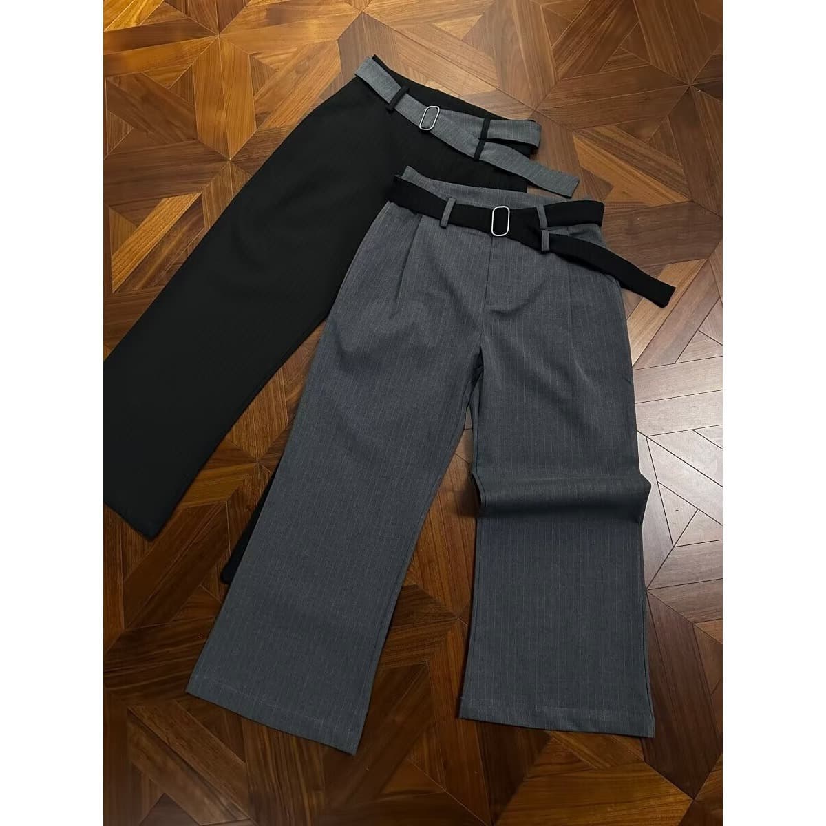Black and gray wide-leg pants for women, autumn and winter new style, versatile flared suit pants, casual sickle pants