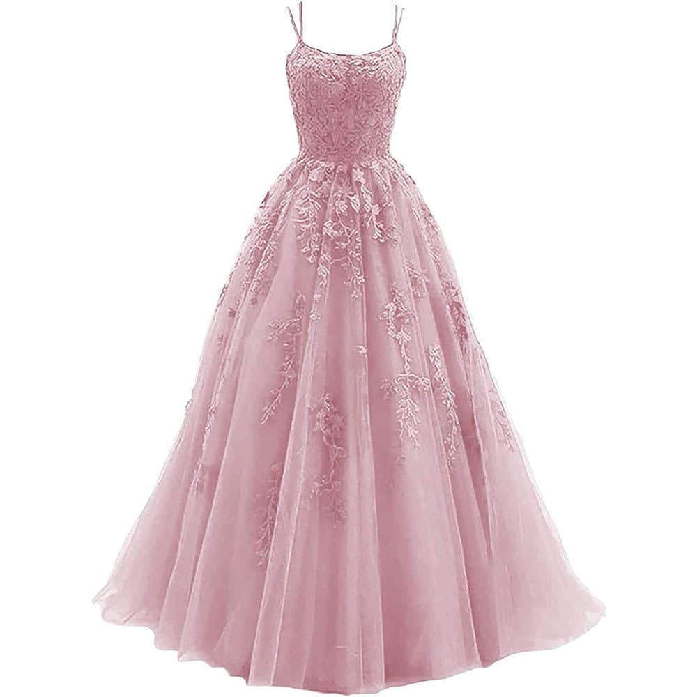 Amazon Foreign Trade Spaghetti Strap Prom Evening Dress Long Tulle Lace Appliqué Women's Party Prom Dress