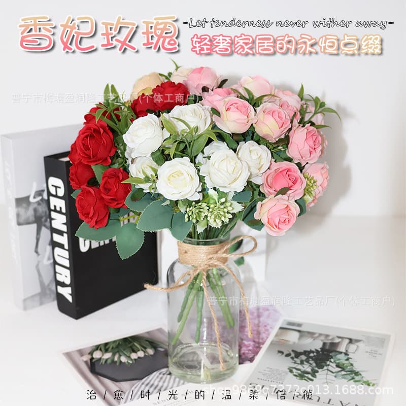 A variety of simulated autumn styles available in stock, 10 fragrant rose bouquets, a variety of silk flowers for home wedding wholesale