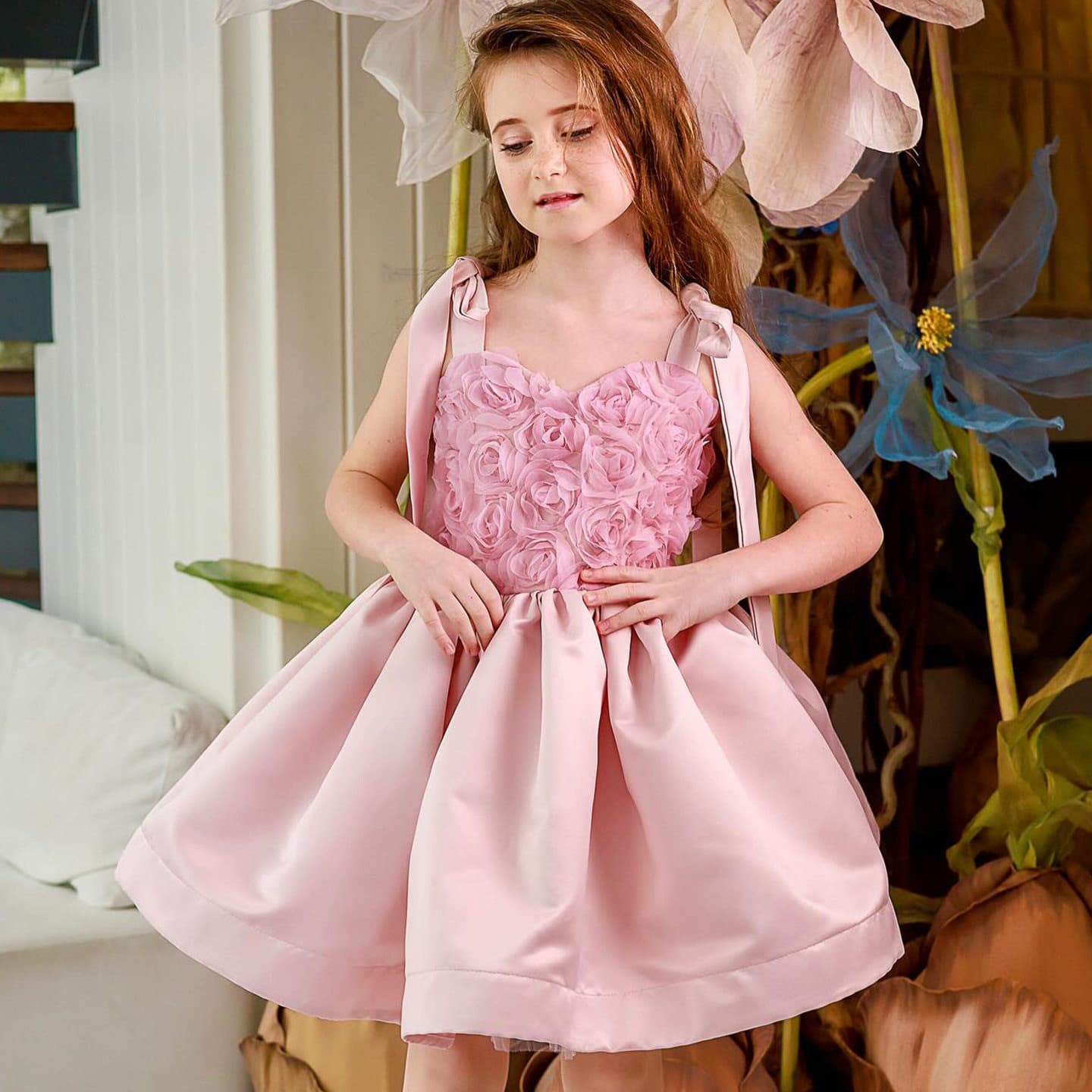 Girls' Formal Dress Pink Suspender Dress 2026 New Satin Children's Birthday Princess Dress Baby Cross-Border Wholesale