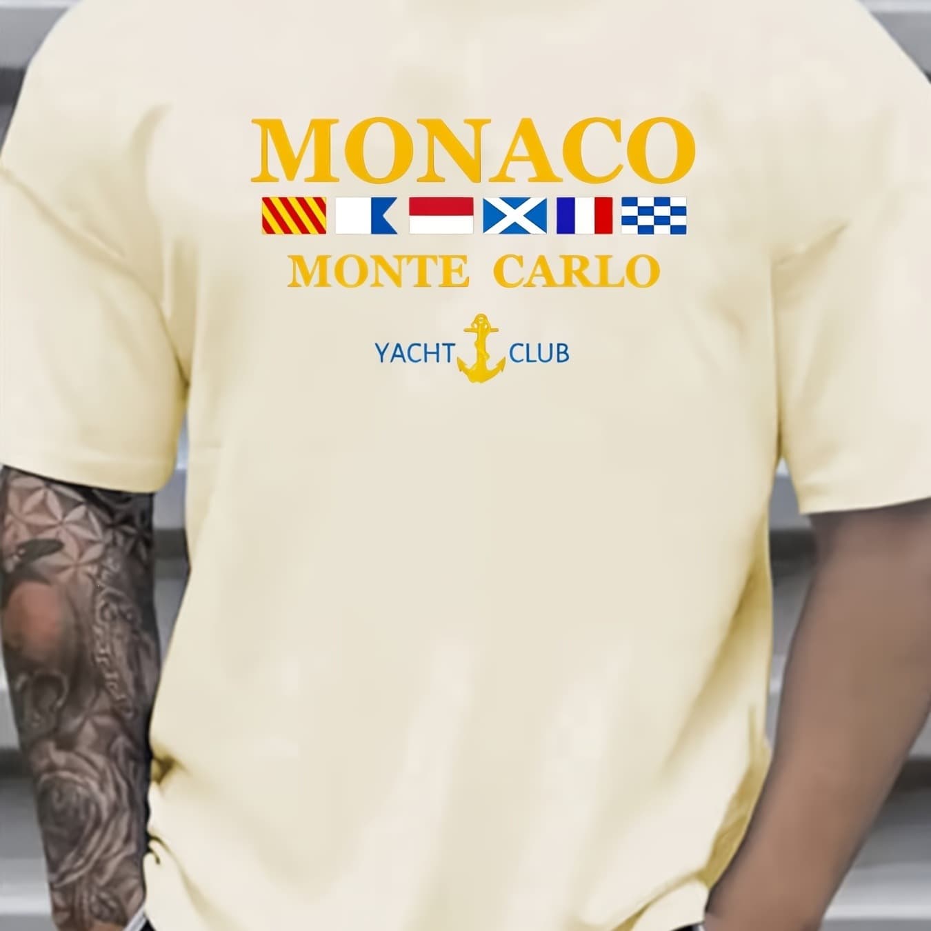 Cross-border European and American trendy t-shirt men t-shirt Monaco cotton flag style trend cotton men's short sleeve t-shirt