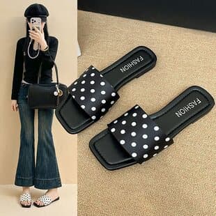 Women's Summer Non-Slip Fashion Leopard Print Flat Sandals, New Summer Style, Versatile Outdoor Casual One-Strap Beach Sandals in Black