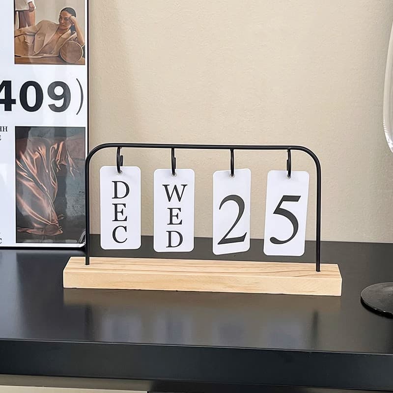 Nordic Style Light Luxury Wooden Flip Calendar Desk Calendar, Living Room Entryway Office Desktop Wine Cabinet Decoration