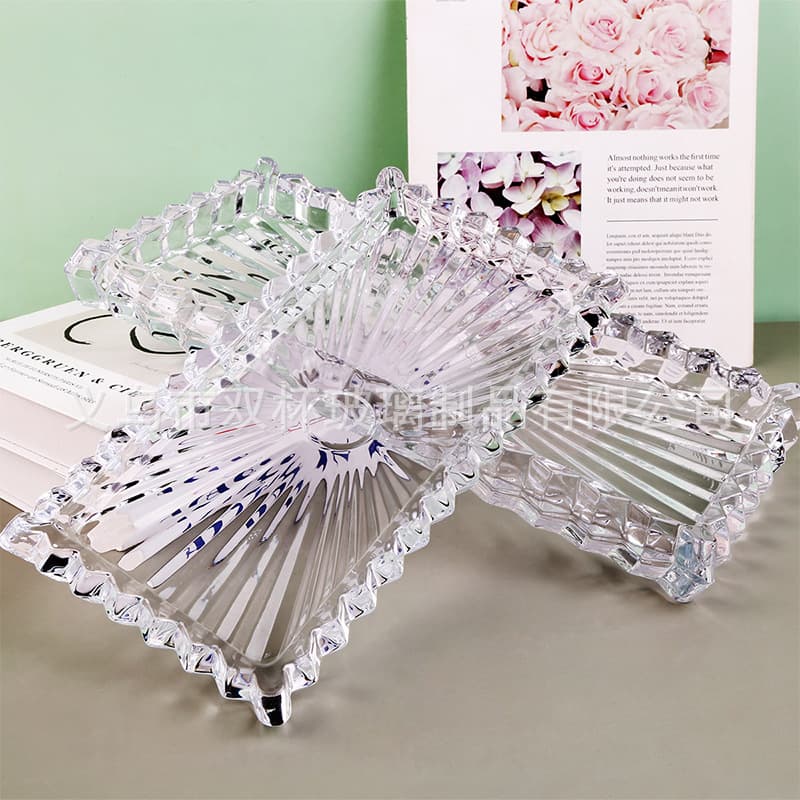 Nordic simple striped bead dot glass fruit plate home pastry plate cafeteria dessert dessert food tray