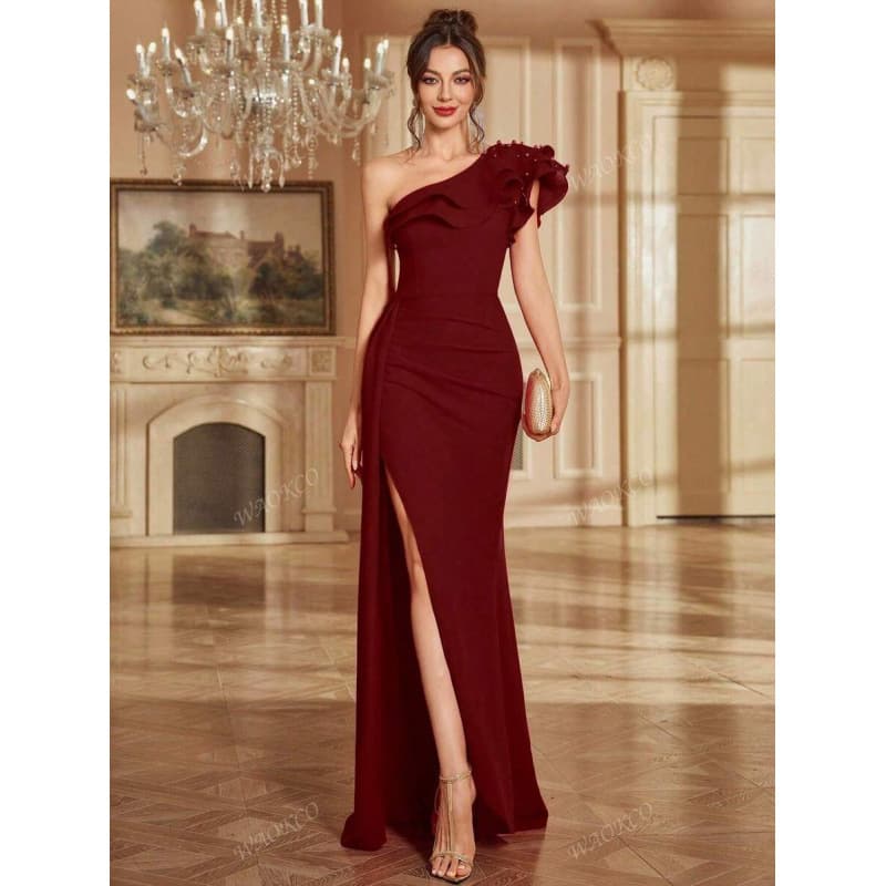 AliExpress Autumn Foreign Trade New Women Party Wear Slit Sequin Decorated Wedding Guest Dress