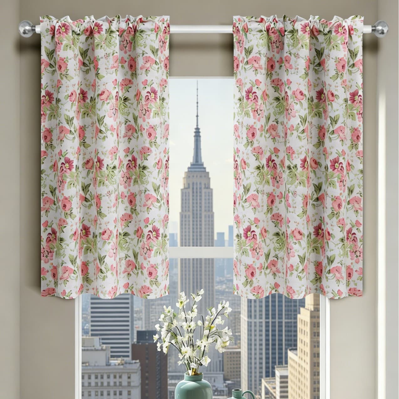 TEMU Stock Curtain Drop Shipping Cross-border Printed Rod Pocket Pleated Short Curtain Kitchen Sun-blocking Partition Curtain
