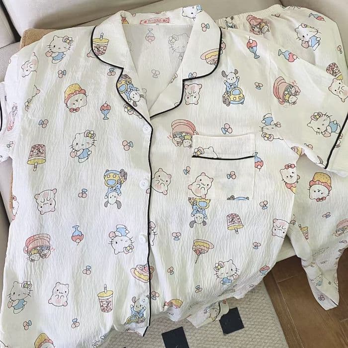 Pyjamas Cloud Cotton New Sleepwear for Women Spring/Autumn Short Sleeve Long Pants Cardigan Cartoon Wearable Homewear Set