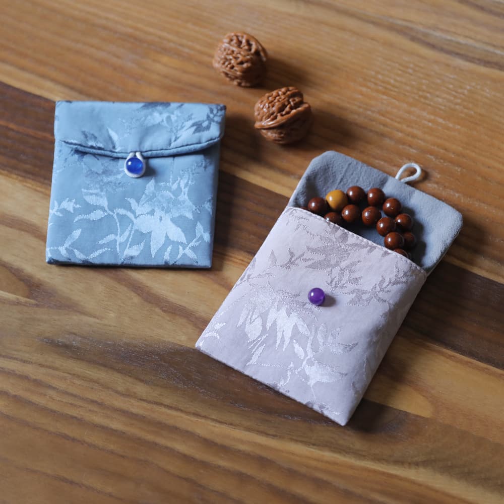 Elegant Zen Style Thickened Green Vine Walnut Buddhist Bead Storage Bag Bracelet Bag Bodhi Cloth Pouch Jewelry Tea Cup Collectibles Bag Zen