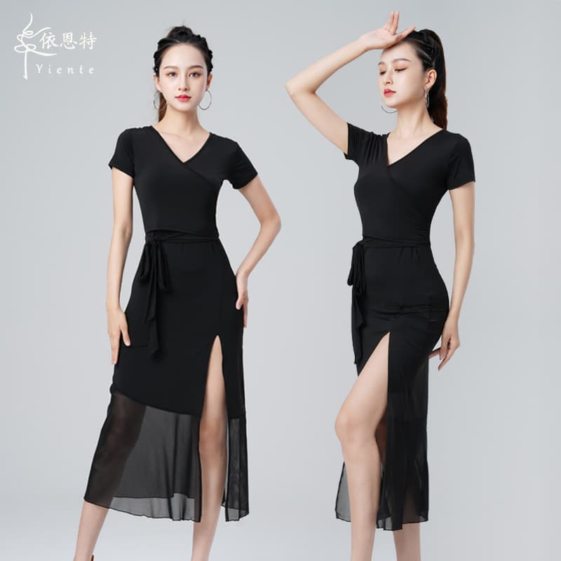 Latin dance dress, summer adult women's new short-sleeved dance performance costume 2025 practice dance skirt, long skirt.