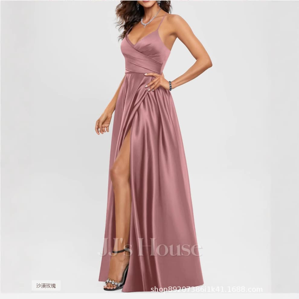 Amazon US/Europe Satin Bridesmaid Dress Long Gown Slimming Off-Shoulder Bridesmaid Party Dress