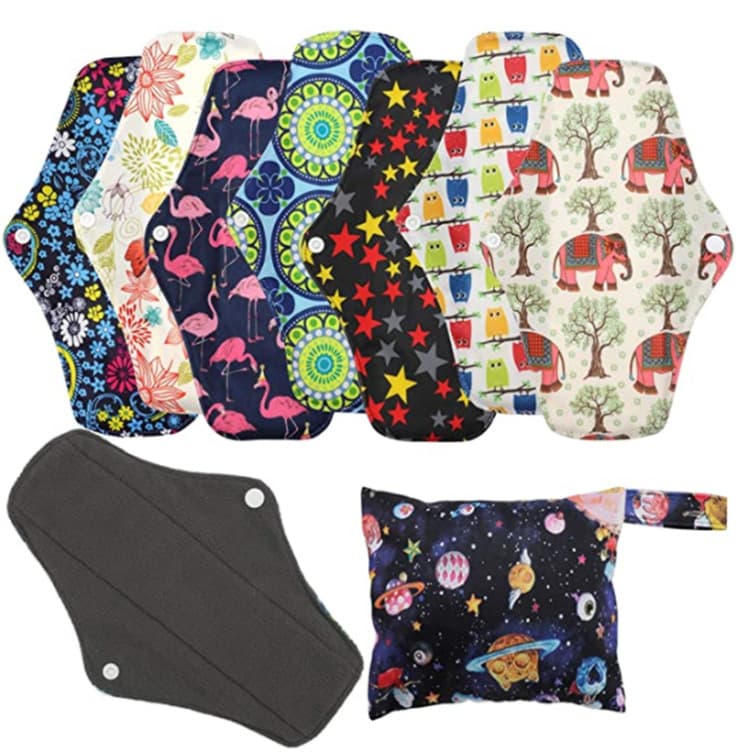 Washable Bamboo Charcoal Sanitary Pads Eco-friendly Period Pads Reusable Hygienic