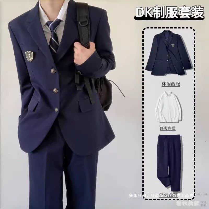 Preppy Style DK Japanese Black Suit Jacket Men Spring Autumn Loose Formal Blazer Suit Pants Uniform Full Set