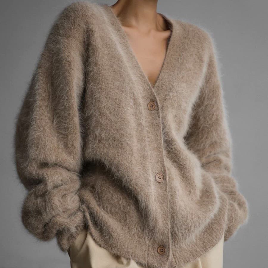 European and American cross-border mink velvet V-neck knitted sweater for women 2025 autumn and winter new style loose solid color foreign trade cardigan jacket for women