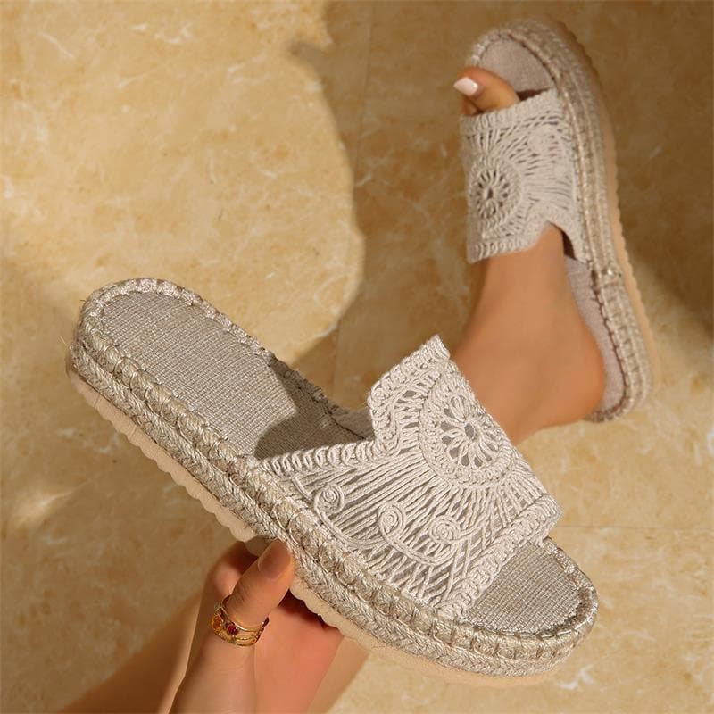 Women's Cross-Border Large Size Hollow-Out Thick-Soled Sandals 2025 Summer New European and American Style Woven Hollow-Out Fisherman Sandals