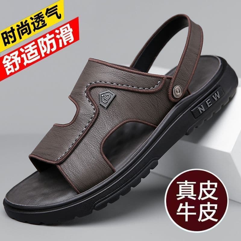 Men's Sandals 2024 New Style Dual-Purpose Driving Sandals with Latex Cushion Soft Sole Beach Shoes Vietnam Non-Slip