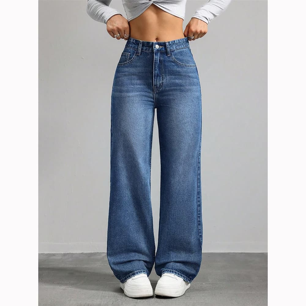 Xiyin TikTokPOP spot cross-border large size jeans for women with bullet zipper narrow wide leg pants manufacturer direct delivery