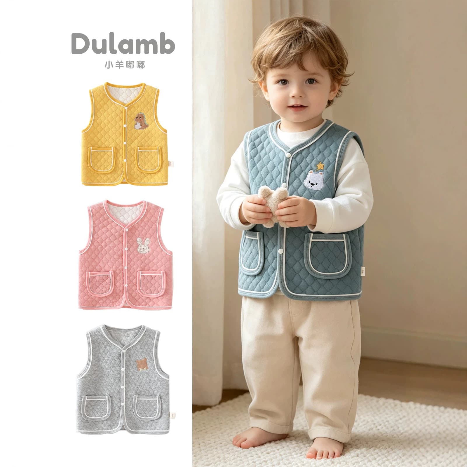 Children's vests, baby clothes worn outside, spring and autumn warm baby outing clothes, category A vests, waistcoats, bottoming tops