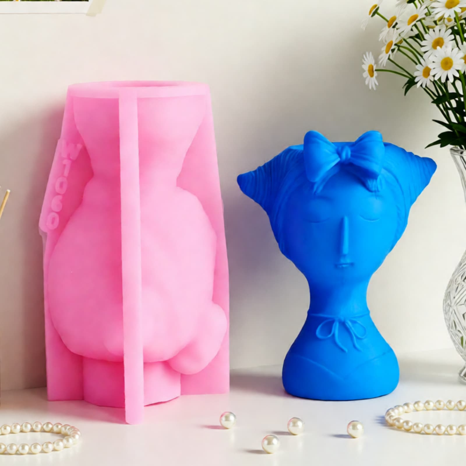 Closed Eyes Girl Ornament Mold Ornament Candle Plaster DIY Plaster Ornament Candle Holder Silicone Mold W1060