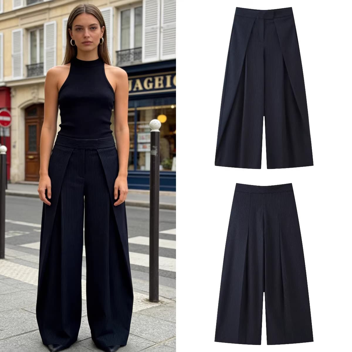 Z Brand Foreign Trade Cross-Border In-Stock European and American Style Women's Clothing 2026 Spring New Pleated Trousers