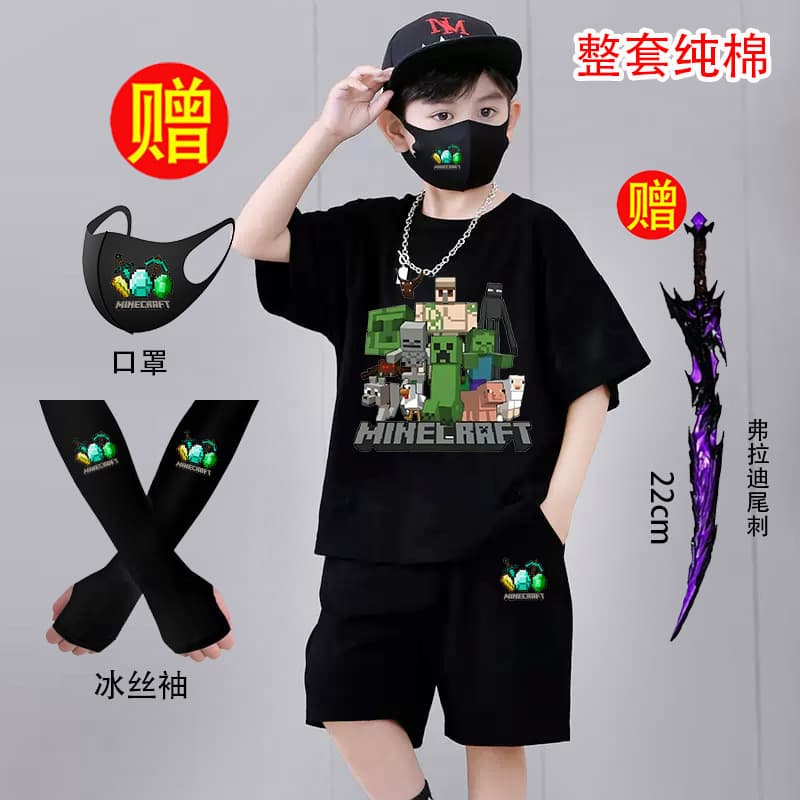 Minecraft T-Shirt MC Game Merchandise Short Sleeve for Students Men Women Anime Clothing Kids Parent-Child Cotton Shorts