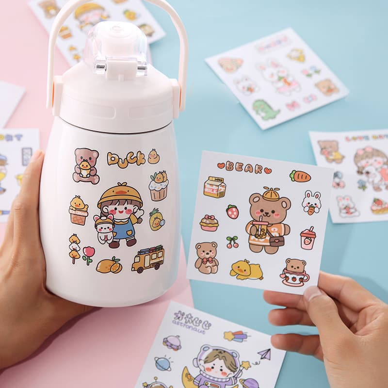 Korean Ins Cute Sticker Cartoon Thermal Cup Sticker Creative Hand Account Phone Sticker Student Water Cup Transparent PVC Sticker