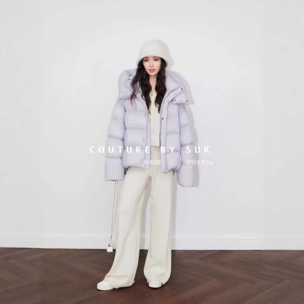 Pinghu Down Jacket 90% White Goose Down 2025 Winter New Purple Hooded Puff Women's Mid-Length Bread Down Coat