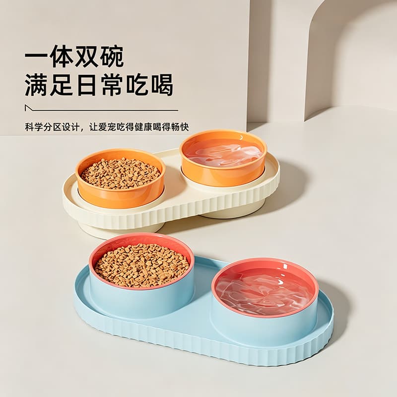 Cross-Border Anti-Tip Pet Bowl, Split Double Bowl Wet and Dry Separation, Dog Bowl Cat Bowl Drinking and Feeding 2-in-1 Pet Feeder