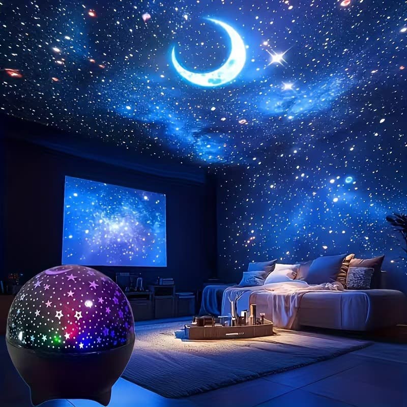 2025 New Creative Dreamy Kids Star Moon Night Light Colorful Starry Sky Projector Light Starry Sky Bedside Lamp