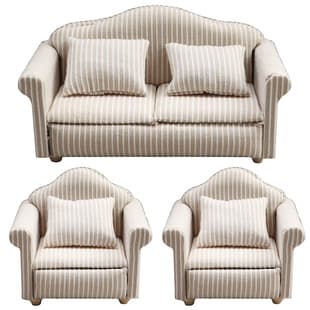 1:12 Dollhouse Mini Furniture Living Room Set White Striped Beige Sofa 3-Piece Set