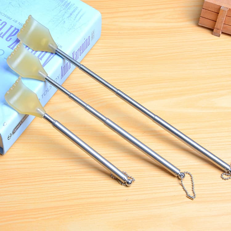 Stainless steel retractable back scratcher, portable "Old Man's Joy" itching rake for home use.