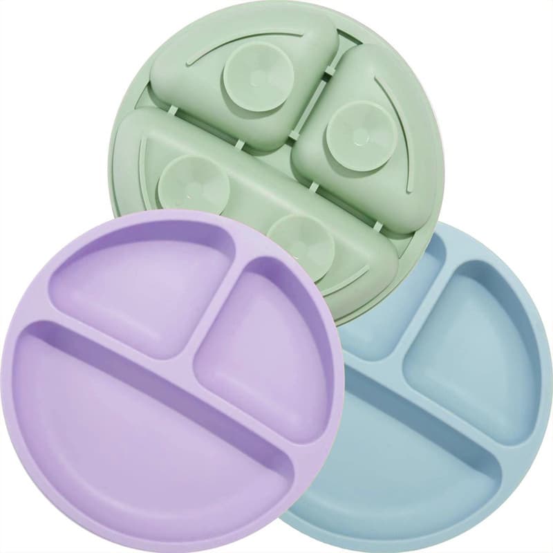 Amazon Hot Picks Children's Silicone Dinner Plate Baby Food Complementary Plate Round Silicone Smiley Face Dinner Plate Wholesale