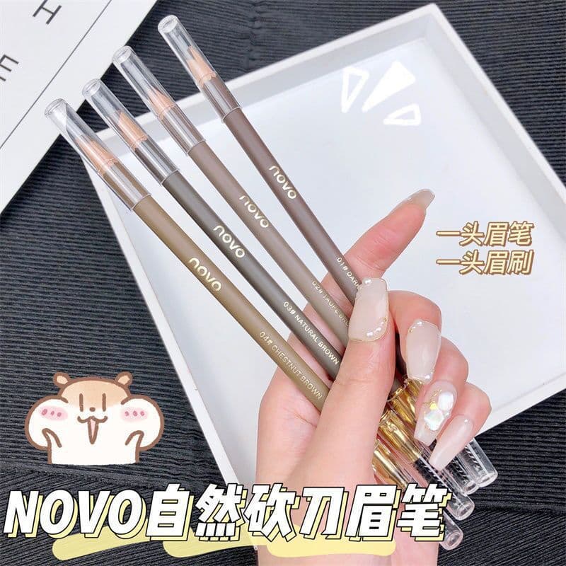 NOVO Natural Shaping Machete Eyebrow Pencil, Hair-like Strokes, Realistic, Waterproof, Sweat-proof, Non-clumping, Dual-ended with Brow Brush