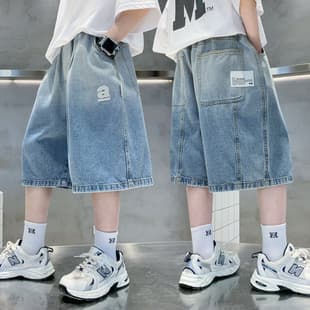 Wholesale Boys Summer Thin Denim Shorts, Mid-Large Kids Fashionable Loose Slimming Gradient Casual Shorts
