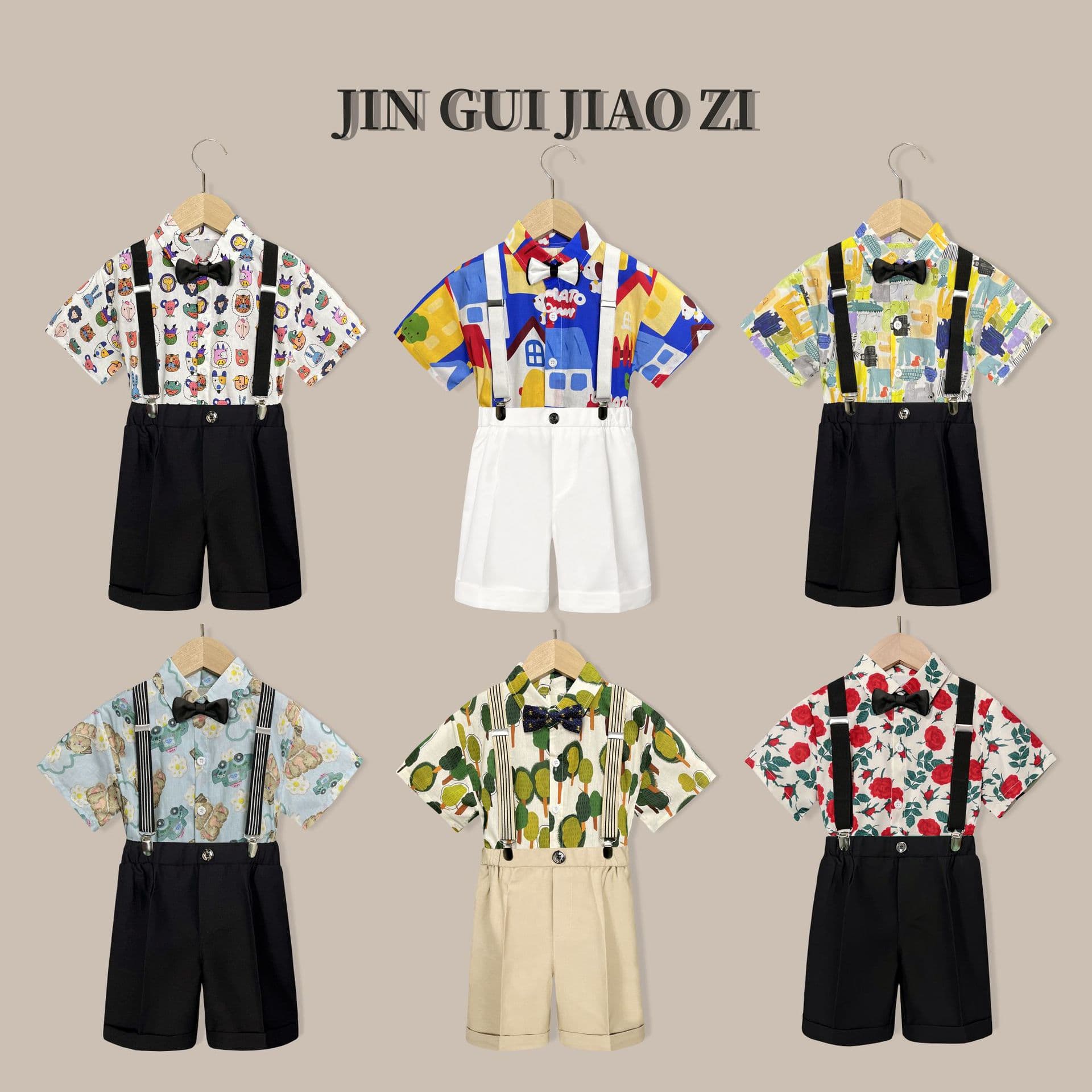 Boys' Short-Sleeve Shirt Summer Hong Kong Style Cool Pattern Shirt Beach Vacation Casual Set Flower Boy Suit