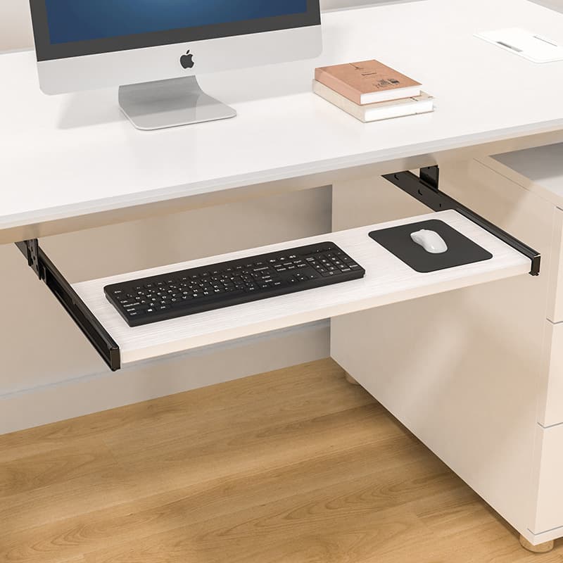 Computer Desk Keyboard Tray Accessories, Wooden Silent Suspension Tray with Two-Section Thickened Slide Rails