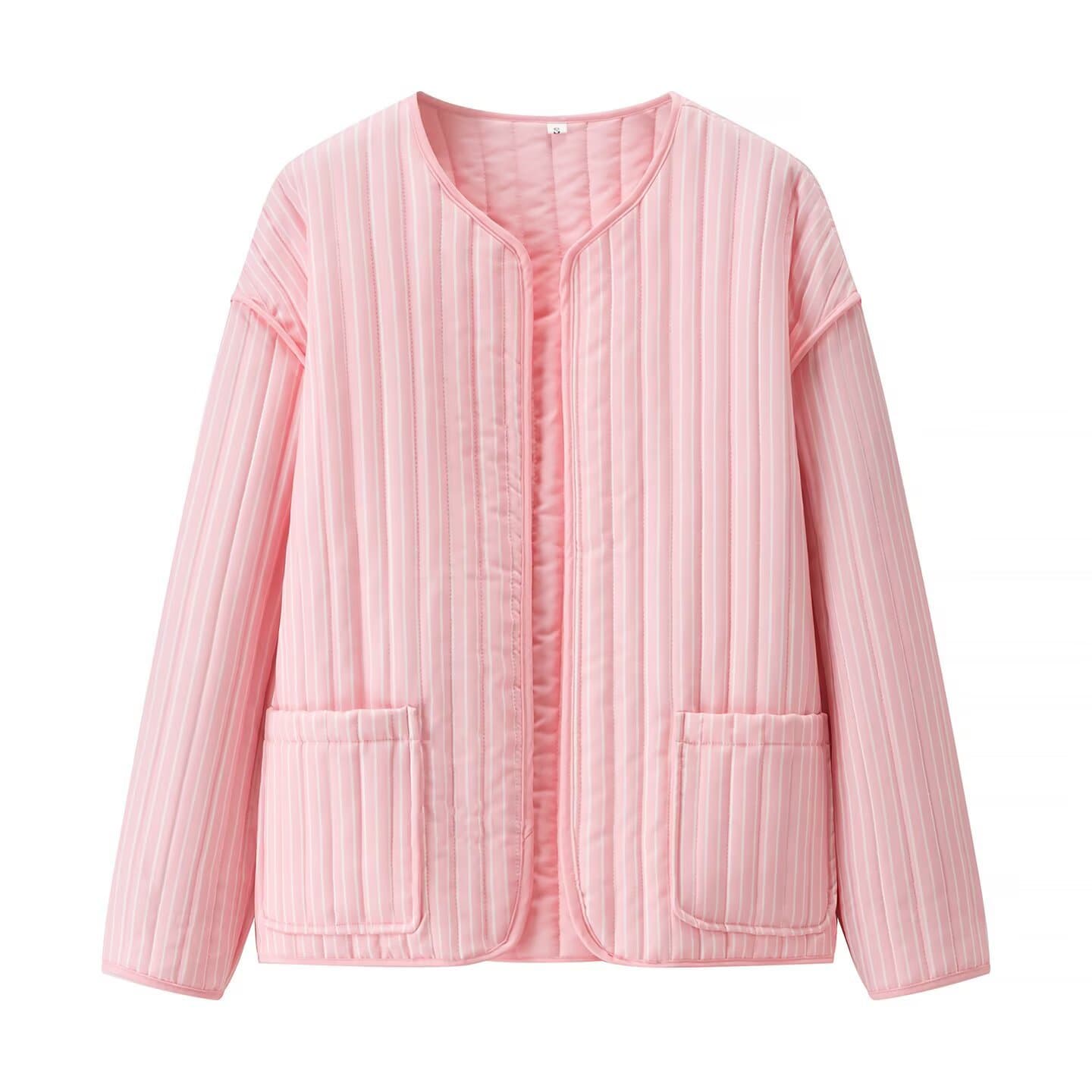 Wholesale Winter New Arrival Women's Casual Striped Quilted Cotton Coat with Round Neck and Large Pockets, European and American Style
