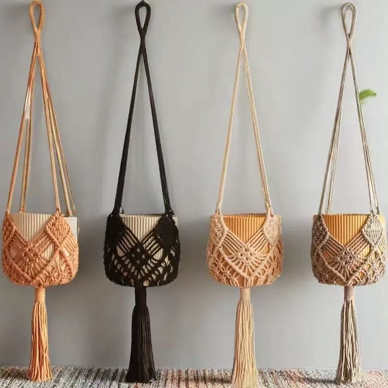 Cross-Border Hot-Selling Bohemian Style Room Decoration Handmade Woven Green Plant Pots Wall Hanging Baskets Plant Hanging Baskets