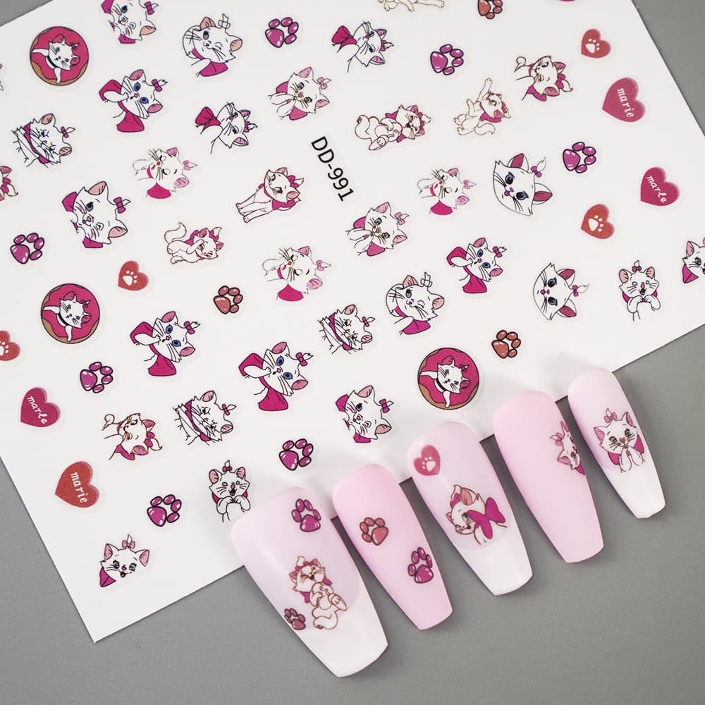 Redanco New 3D Hot-Selling Cartoon Cute Marie Cat Nail Stickers Self-Adhesive Nail Decals Accessories Wholesale