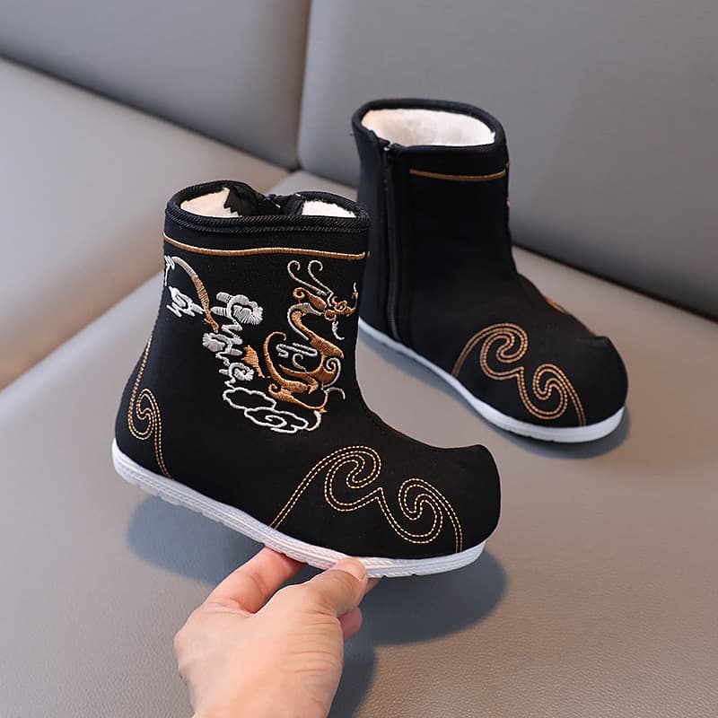 Old Beijing Cloth Shoes, Children's Embroidered Shoes, Boys' Hanfu Shoes, Chinese Style Performance Spring and Autumn Canvas Ancient Costume Boots