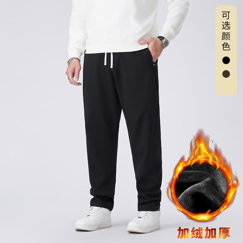 Large Size Bottoms Winter New Arrival Casual Pants Loose Comfortable Versatile Straight-Leg Trousers Fleece-Lined Thick Warm Sweatpants for Men