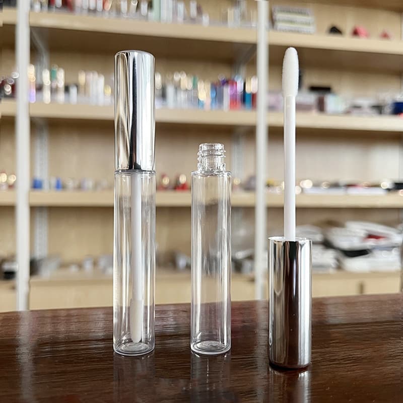 10ml Silver Cap Clear Bottle Lip Gloss Tube, Anodized Aluminum Cap Injection Stretch Blow Injection Molded PET Bottle Empty Lip Glaze Mascara Tube