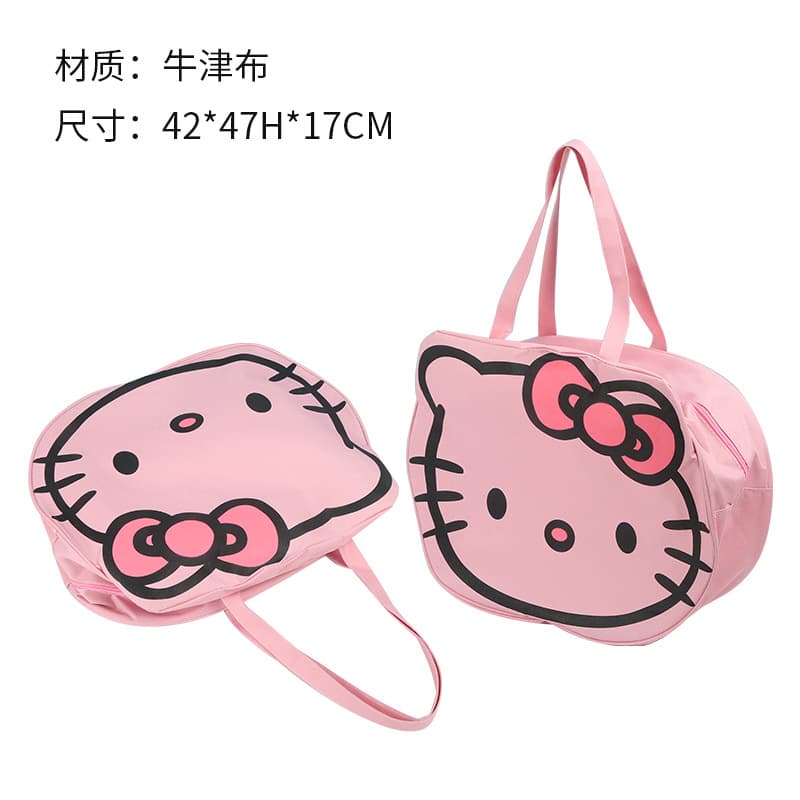 Hello Kitty Cartoon Folding Travel Bag Oxford Cloth Handbag Large Capacity Portable Toiletry Storage Bag