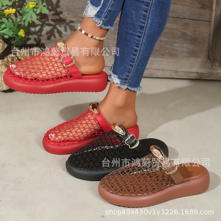 2026 Plus Size Cross-Border New African Hot Selling Stock Fishnet Lazy Beach Slippers Women Slippers